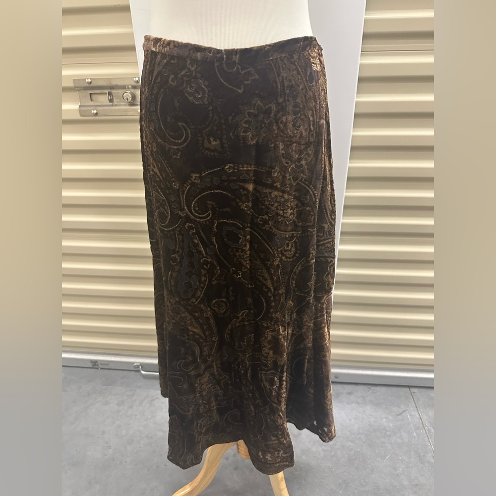 Coldwater Creek Dark Brown Paisley Velvet Boho Skirt